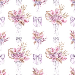 Wedding pattern with bride's bouquets on a white background