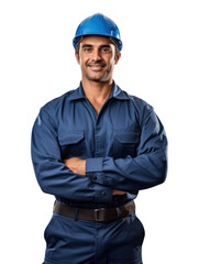 technical man wear blue uniform in transparent background
