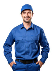 technical man wear blue uniform in transparent background