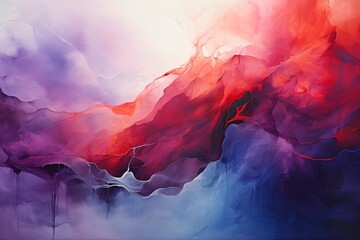 mountain red purple cloud fluid dynamic forms ash abstract spiritual background oil paint spray mystic unity miles blue violet toned flowing rhythms - obrazy, fototapety, plakaty