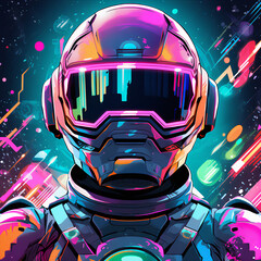 Neon Space Odyssey: A Futuristic Robot Illustration with Vibrant Colors and Sleek Design