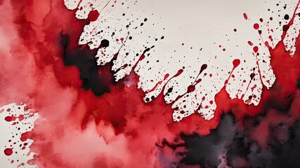 A chaotic, abstract background with black and red stains, watercolor style, modern poster