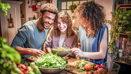 Friends cook, share laughs, promote health.