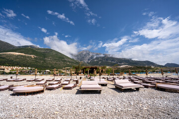 Fototapeta na wymiar Dhermi panorama on Green Coast beach, Albania