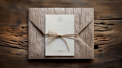 A rustic charm exuding from weathered wood textures, the invitation telling a story of love rooted in simplicity.