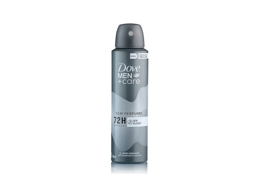 S&Atilde;O PAULO, BRAZIL - DECEMBER, 15, 2023
DOVE MEN CARE AIRLESS AIR SPRAY 72h PROTECTION, NEW TRIPLE ACTION TECHNOLOGY. WHITE BACKGROUND.