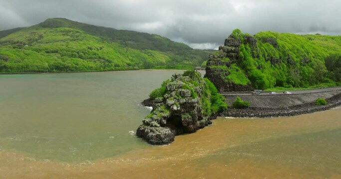 Halocline Mauritius Aerial view ocean and fresh water river