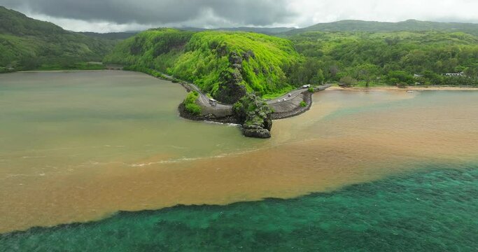 Halocline Mauritius Aerial view ocean and fresh water river
