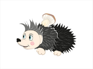 Hedgehog with mushroom. Vector children's illustration. For design, books, decorations.
