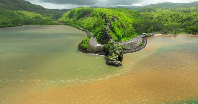 Halocline Mauritius Aerial view ocean and fresh water river