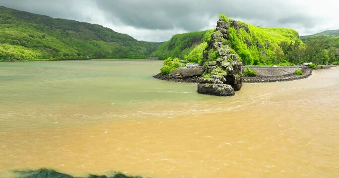 Halocline Mauritius Aerial view ocean and fresh water river