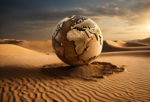 Globo terraqueo con continente africano en el desierto