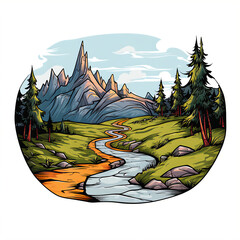 Hand-Drawn RPG Style Road Illustration: A Vibrant Adventure Icon with Bold Lines & Magical Colors