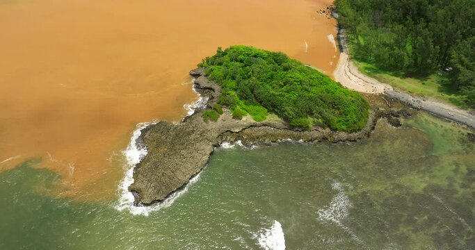 Halocline Mauritius Aerial view ocean and fresh water river