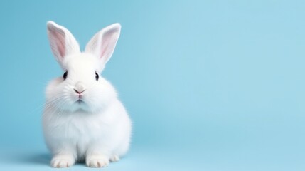 Obraz premium cute animal pet rabbit or bunny white color smiling and laughing isolated with copy space for easter background, rabbit, animal, pet, cute, fur, ear, mammal, background, celebration, generate by AI