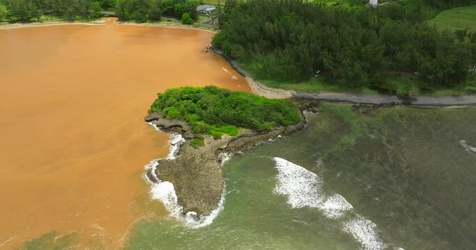 Halocline Mauritius Aerial view ocean and fresh water river