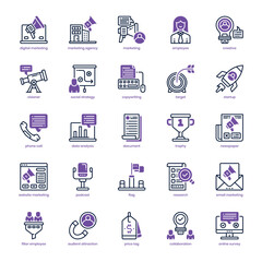 Marketing Agency icon pack for your website design, logo, app, and user interface. Marketing Agency icon dual tone design. Vector graphics illustration and editable stroke.