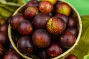 camu camu fruits, Myrciaria dubia, exotic fruit from the Amazon that grows on the banks of rivers, it is highly appreciated for its flavor, it is considered the fruit with the most vitamin C