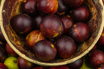 camu camu fruits, Myrciaria dubia, exotic fruit from the Amazon that grows on the banks of rivers, it is highly appreciated for its flavor, it is considered the fruit with the most vitamin C