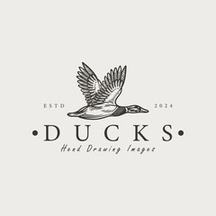 hand drawn vintage duck template logo