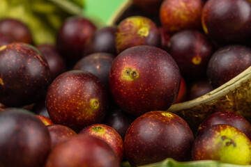 camu camu fruits, Myrciaria dubia, exotic fruit from the Amazon that grows on the banks of rivers, it is highly appreciated for its flavor, it is considered the fruit with the most vitamin C