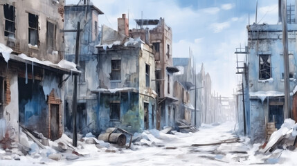 Fototapeta na wymiar Ghostly Urban Echoes: An Abandoned Cityscape Canvas