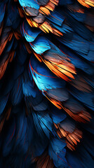 Blue and orange abstract feathers pattern wallpaper