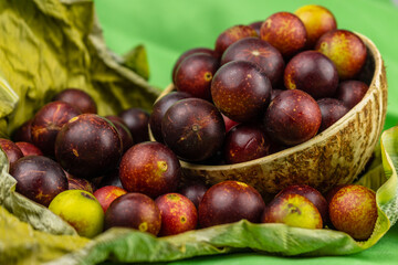 camu camu fruits, Myrciaria dubia, exotic fruit from the Amazon that grows on the banks of rivers, it is highly appreciated for its flavor, it is considered the fruit with the most vitamin C