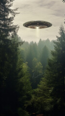 ufo space ship in a forest with trees, hd wallpaper