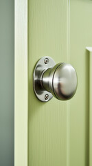 A room door, in the style of light green and silver