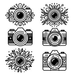 set of camera and flower logo design icons
