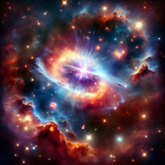 Fototapeta premium Vibrant Supernova Afterglow with Twinkling Stars