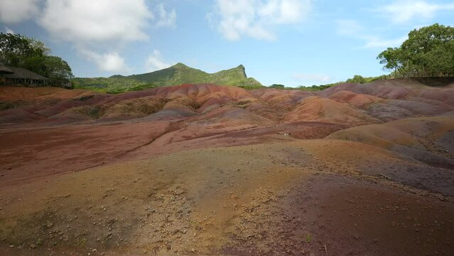 Handheld footage capturing the surreal beauty of Chamarel&rsquo;s Seven Colored Earths, showcasing the vibrant volcanic layers and the striking natural palette that makes this Mauritius landmark