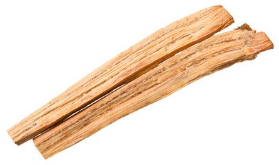 Aromatic cedar wood sticks isolated on white background, top view.