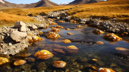 Naklejka premium Geothermal Golden Infusions: Petrology Insights