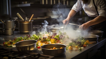cook being prepared food in a restaurant kitchen