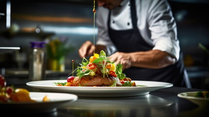 cook being prepared food in a restaurant kitchen