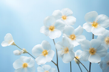 Fototapeta na wymiar Cherry blossoms, Sakura flowers against blue background, flower nature spring concept, space for text.