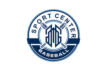 Base ball sport logo badge design style. Rounded shape stick bat element. - obrazy, fototapety, plakaty