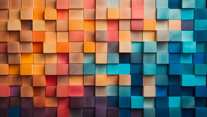 Colorful painted wooden square blocks