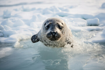 Fototapeta premium Mammal ice wildlife seal marine grey nature head water cold animals sea wild