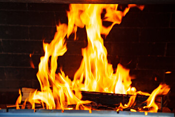 Flames of open flame in the furnace