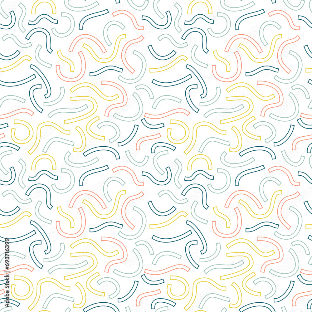 Poster colored geometric seamless pattern. outline curved lines