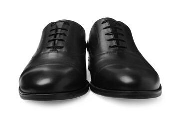 Pair of black leather men shoes isolated on white
