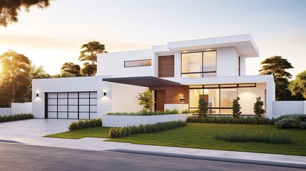 House design concept, house concept, villa, elegant house exterior in white. - obrazy, fototapety, plakaty