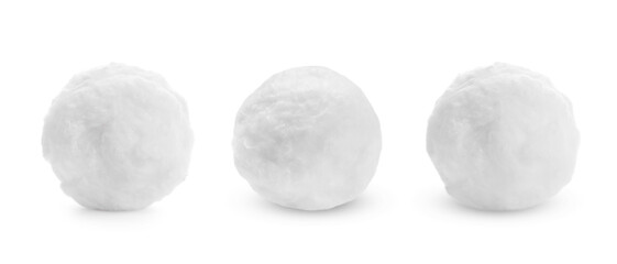 Balls of soft fluffy cotton isolated on white, set