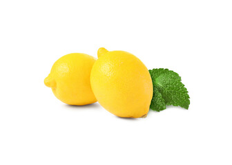 Fresh lemons and green mint isolated on white
