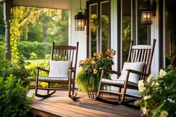 Porch wood home house chair - obrazy, fototapety, plakaty