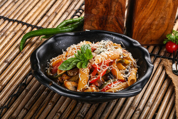 Vegetarian pasta penne with mushroom