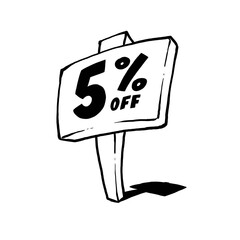 black and white illustration of a sign containing the promotion discount value